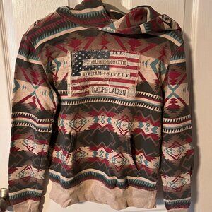 Denim Supply Ralph Lauren Aztec Print Flag Patch Hoodie - Men's Small